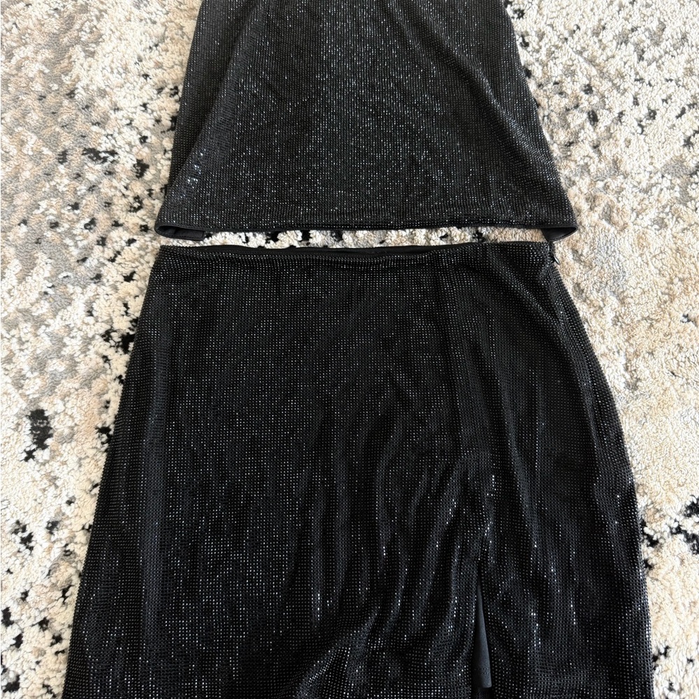 ZARA- Black Embellished Rhinestone Two-Piece Set